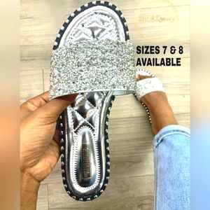 Silver Bedazzled Single Band Slide Sandal